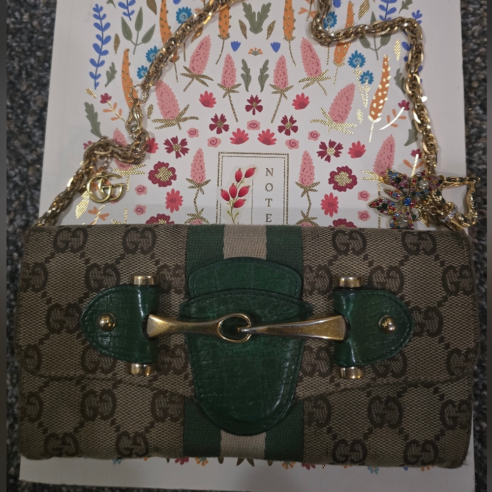 Gucci Horsebit GG Monogram Leather Co Continentle Long Wallet Rare Vintage